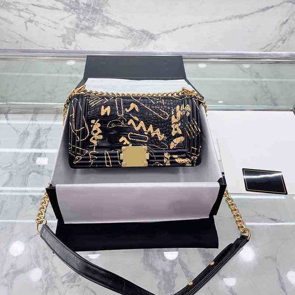 

cc bag shopping s 25cm multicolor graffiti designer vanity black alligator flap boy shoulder silver metal chain jumbo cross body hard