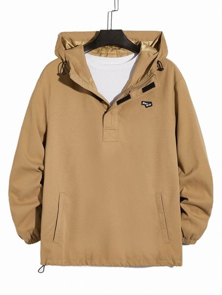 

men's jackets men patched detail half zip drop shoulder jacket q4ex#, Black;brown