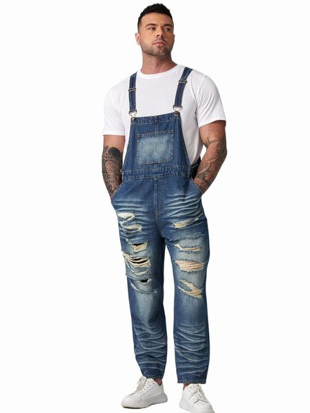 

men's jeans men ripped denim overalls without tee o55m#, Blue