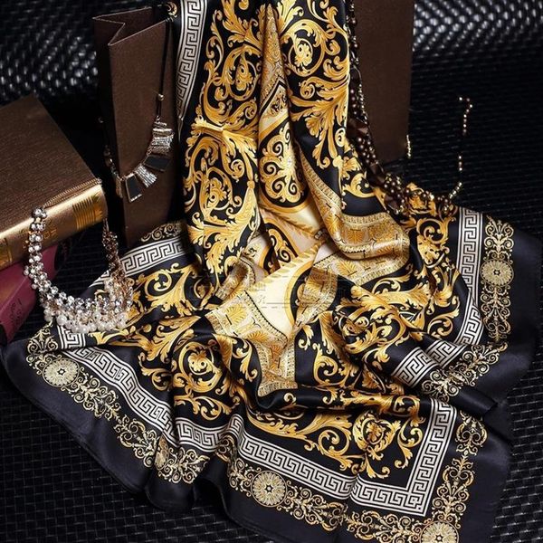 

fashion-famous style 100% silk scarves for woman and men solid color gold black neck print soft fashion shawl women silk scarf square198v, Blue;gray
