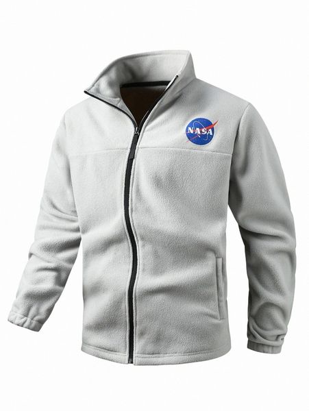 

men's jackets men letter graphic zip up fleece coat r2un#, Black;brown