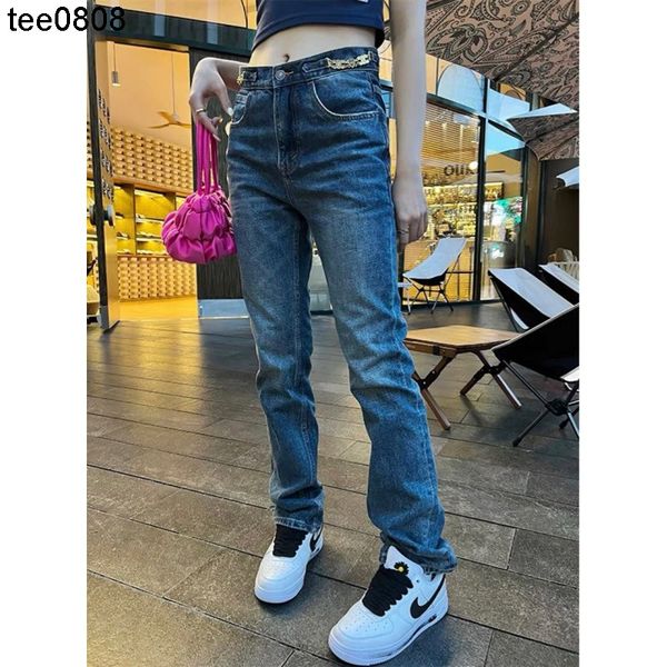 

celinss home 22 jeans new gold love chain high waist jeans triumphal arch straight leg pants women's micro horn wide leg pants, Blue