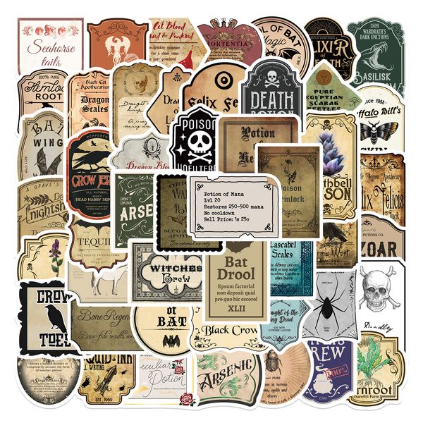 

pack of 50pcs cartoon magic potion bottle stickers no-duplicate waterproof vinly graffiti sticker for luggage skateboard notebook water bott