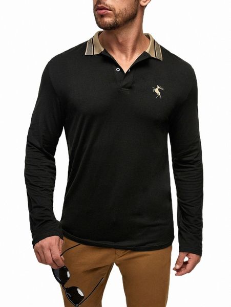 

men's polos men deer print contrast collar polo shirt a527#, White;black