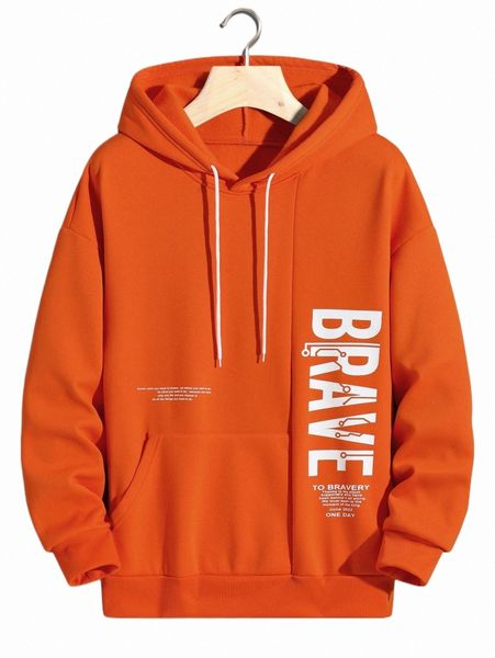 

men's hoodies & sweatshirts men slogan graphic kangaroo pocket drawstring thermal hoodie j0im#, Black