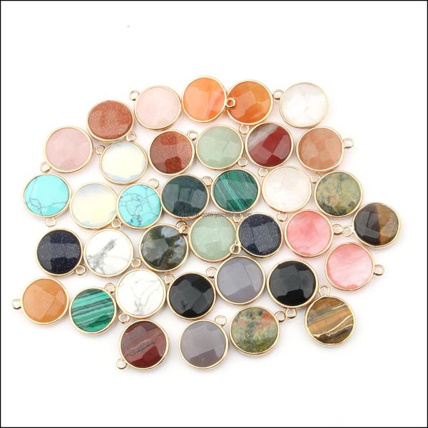 

charms wholesale flat round charms natural stone rose quartz tiger eyes pendant diy for druzy necklace earrings or jewel dhseller2010 dhfve, Bronze;silver