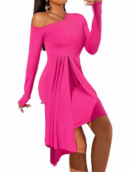 

casual dresses asymmetrical neck draped side bodycon dress 78qk#, Black;gray