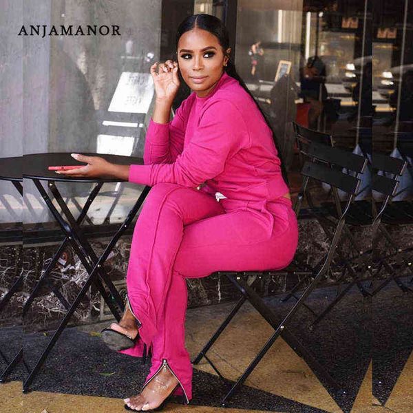 

women's two piece pants anjamanor two piece set and pants with foot zipper tracksuit women 2 piece jogging sets leisure suit d49-dz49 t, White