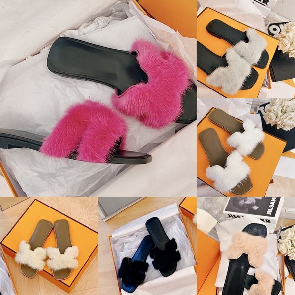 

ladies fluffy fur slider slippers open toe summer sandals luxury slip on mules women furry slides yeah shoes flats indoor sneaker luxury, Black