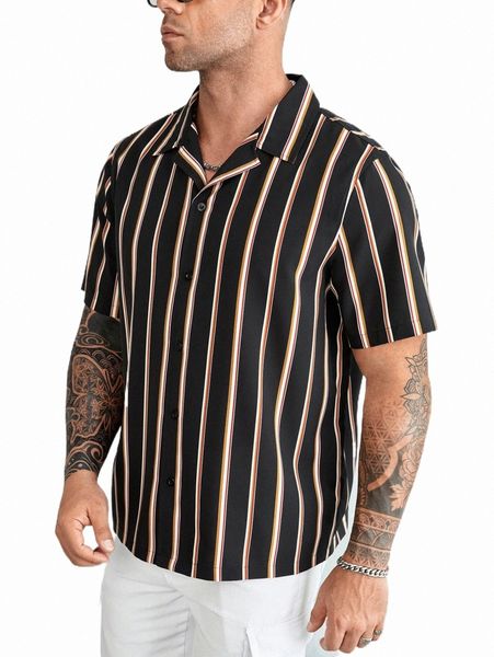 

men's casual shirts extended sizes men striped print shirt x8vr#, White;black