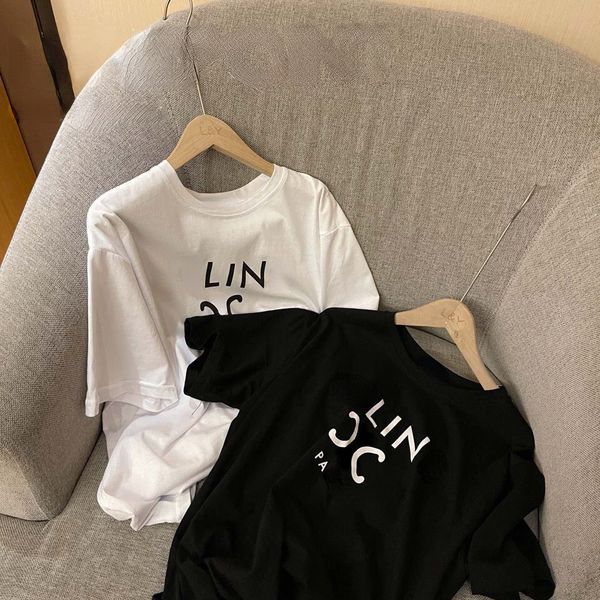 

ce t shirt womens designer summer pure cotton round neck short-sleeved pullover loose solid color basic bottoming shirt couple casual shirt, White