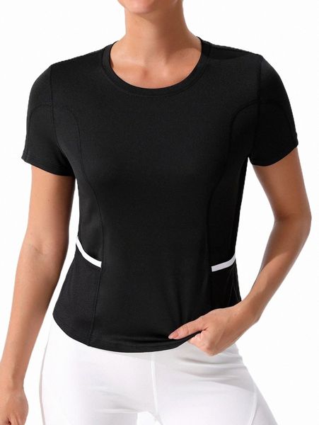 

women's tracksuits seam detail pocket patched sports tee i61p#, Gray