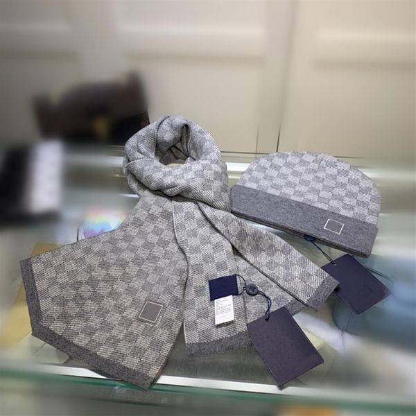 

classic lattice winter hats designers bone cap men women couple scarf hat two-piece suit scarf caps men scarves sets3152, Blue;gray
