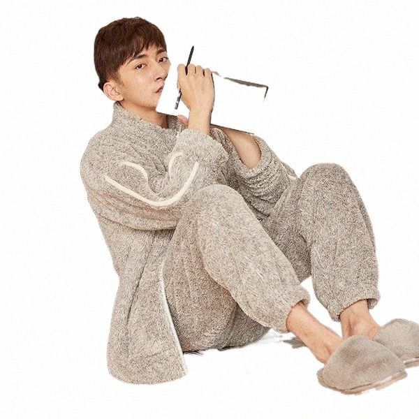 

men's sleepwear men's sleepwear 2021 winter male pajamas set thicken warm soft flannel 2pcs pyjamas suit plus size fashion for men, Black;brown