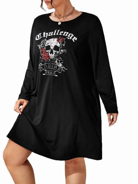 

plus size dresses plus halloween & slogan graphic dress m0ji#, Black