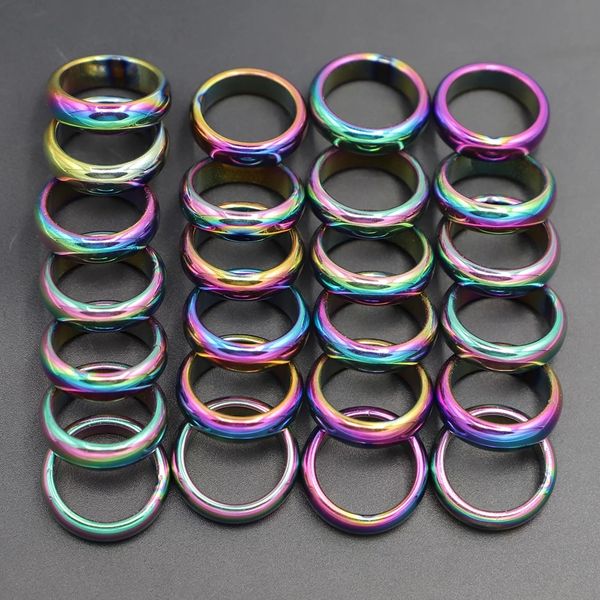 

retro fashion hematite colorful ring jewelry width cambered surface rainbow color christmas present bijoux femme wholesale, Golden;silver