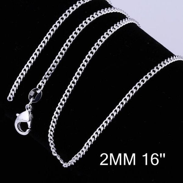 

925 sterling silver sideways chain necklace 2mm 16-30inch man woman necklace 100pcs/lot