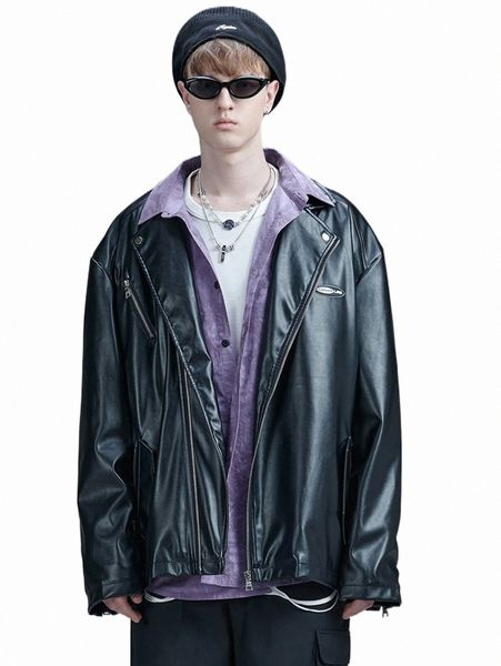 

men's jackets men drop shoulder zipper pu leather moto jacket i5dm#, Black;brown