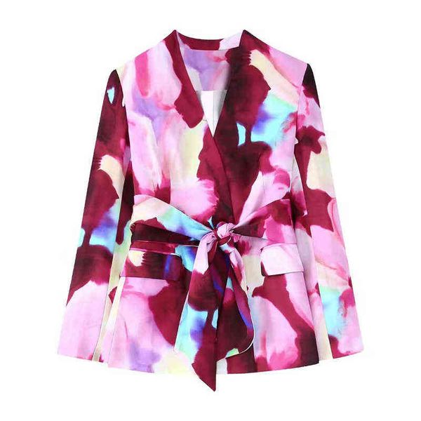 

suit spring autumn women casual printed belt decorative jacket j220813, White;black