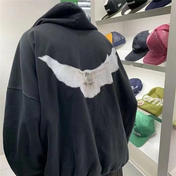 

designer kanyes balenciga wests luxury hoodie three party joint name peace dove printed mens and womens yzys pullover sweater hooded, Black