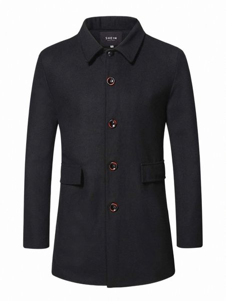

men's down & parkas men flap pocket tweed overcoat g9go#, Black