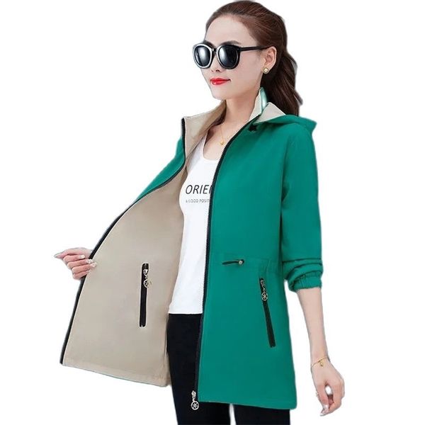 

women's trench coats double-sided windbreaker women autumn korean loose female casual hooded trend 220905, Tan;black