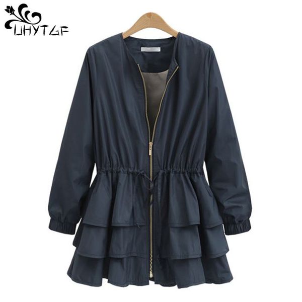 

women's trench coats uhytgf spring autumn clothes for fashion skirt loose size slim ruffle windbreaker 115 220905, Tan;black