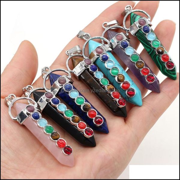 

charms 7 chakra stone pillar pendum charms hexagonal prism healing crystal reiki point pendant for necklace jewelry maki dhseller2010 dh7s9, Bronze;silver