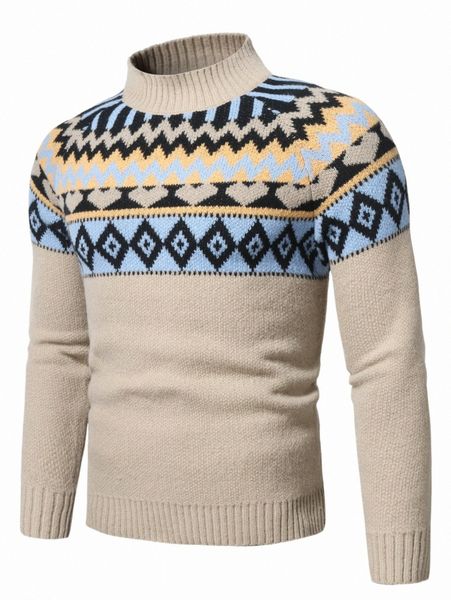 

men's sweaters men heart & geo pattern mock neck sweater 53o8#, White;black