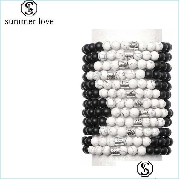 

beaded strands 12 zodiac signs 8mm matte stone white elastic beads strands bracelets vintage constellation horoscope bra carshop2006 dhxx8, Black