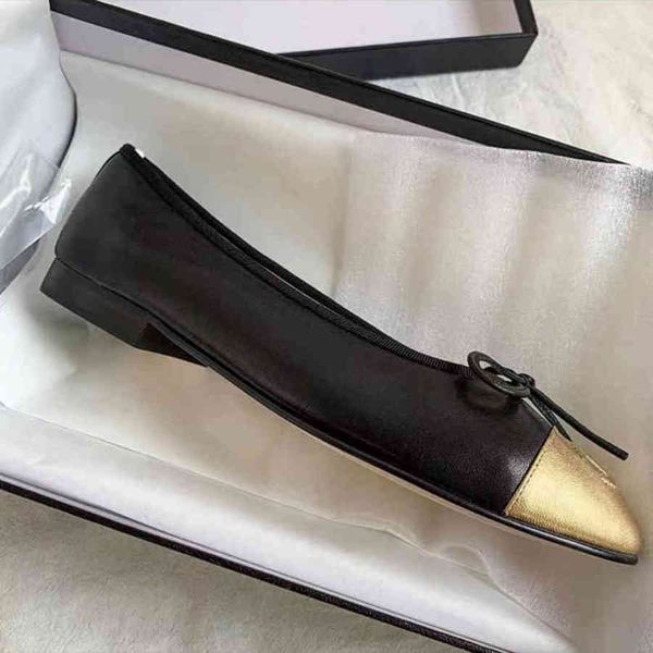 

70% off designer women's luxury slippers single flat round toe pumps ballet flats leather color matching bow women's luxury brand, Black