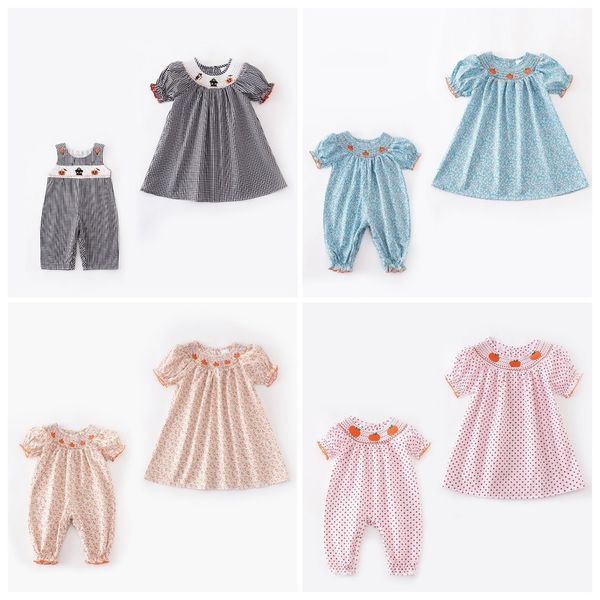

girl's dresses girlymax sibling fall halloween baby girls boys woven smocked dress print ruffles romper set plaid pumpkin gingham kids, Red;yellow