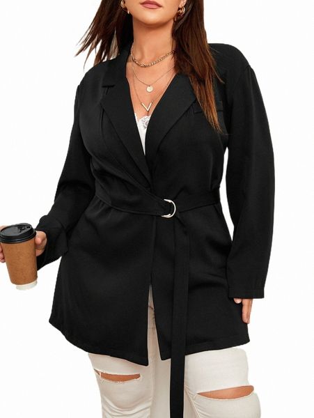 

plus size outerwear & coats plus d-ring ribbon blazer s5pu#, Black