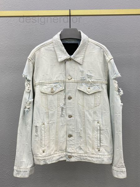 

women's jackets designer national tide washed and worn-out hole jacquard long sleeve denim shirt loose street style fashion coat men wo, Black;brown