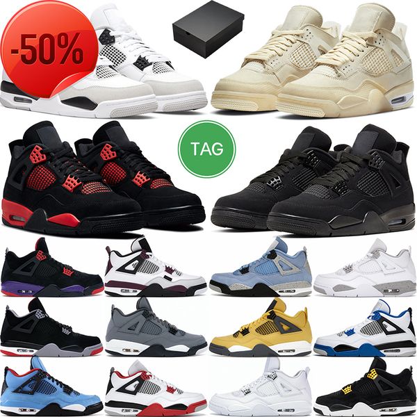 

boots with box 4s black cat military black basketball shoes university blue infrared red thunder white oreo sail cool grey cactus jack mens