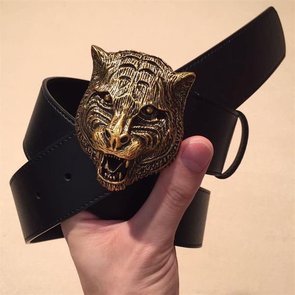 

mens jeans designer genuine leather belts with bronze tiger metal belt buckles for men women gift269p, Black;brown