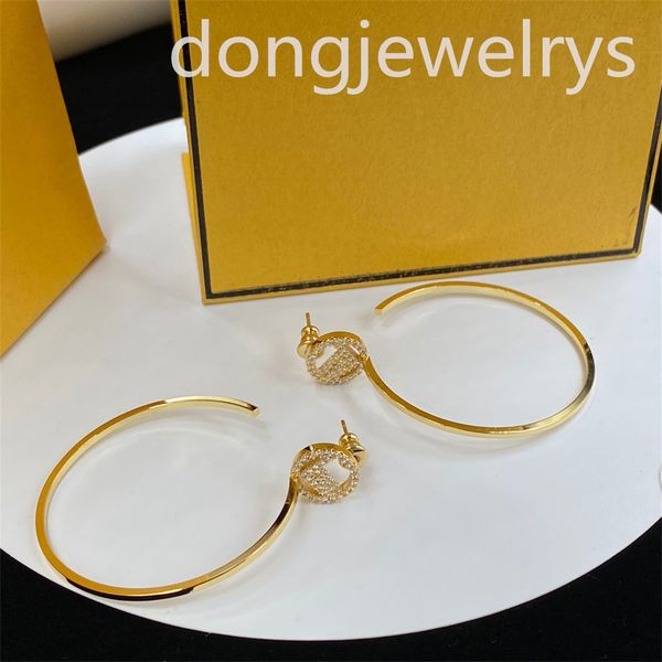 

charm ear gold large hoop earring women luxury earings dongjewelrys high-end sense vintage simple letter diamond stud circle trend punk part, Golden