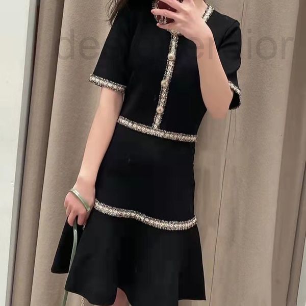 

casual dresses designer fadan  family 22 early spring small fragrance round neck mixed color tweed bright silk knitting versatile elegant d, Black;gray