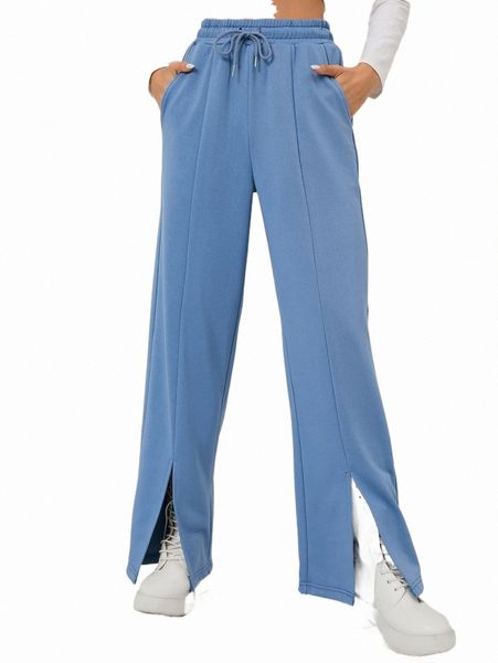 

women's pants & capris split hem drawstring waist pants m182#, Black;white