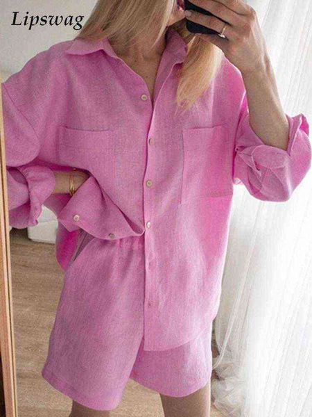 

women's two piece pants casual solid color cotton linen suits women summer fashion buttoned lapel shirts and shorts outfits female two, White