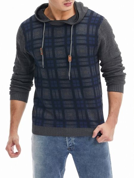 

men's sweaters men plaid pattern drawstring hooded sweater l9jf#, White;black