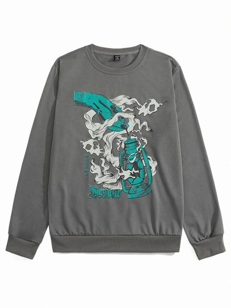 

men's hoodies & sweatshirts romwe guys hand graphic sweatshirt v7l7#, Black