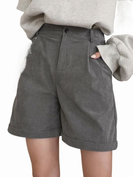 

women's shorts dazy high waist slant pockets corduroy shorts r9db#, White;black