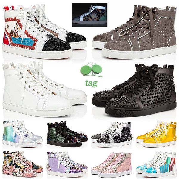 

redb luxe mens womens boots designer 2022 new multicolor flowers art printed spikes sneakers triple white black suede sliver reflective man