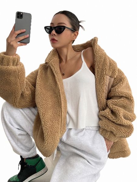 

women's down & parkas dazy drop shoulder zip up teddy coat s9qf#, Black