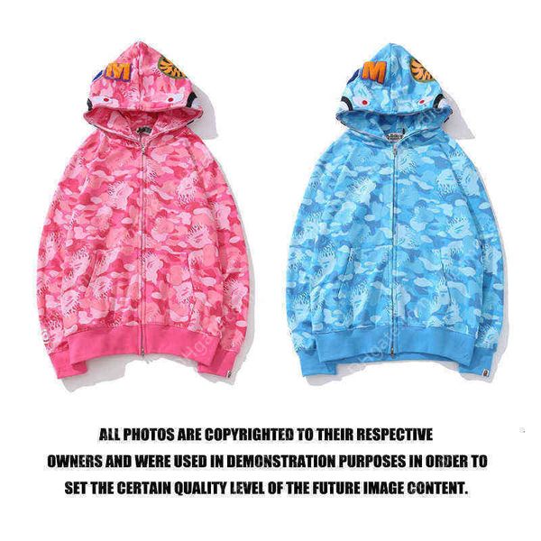 

jellyfish blue ghost fire camouflage shark sweater hoodie casual fashion brand personalized zipper, Black