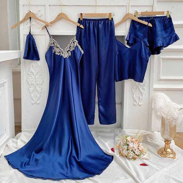 

loungewear summer rayon sleepwear home clothes with trousers v-neck pajamas, Black;red