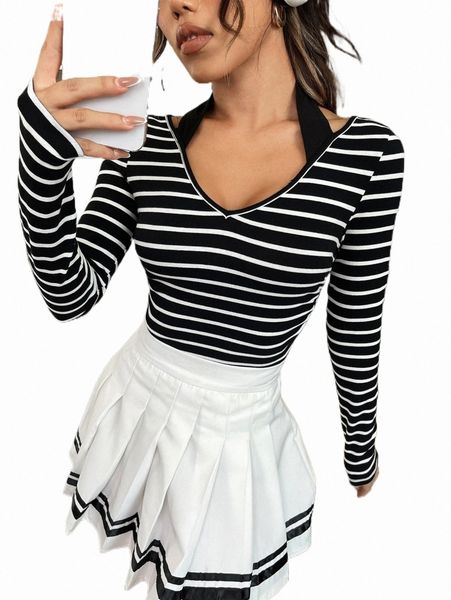 

women's t-shirt striped print halter tee 2022 new z0yx#, White