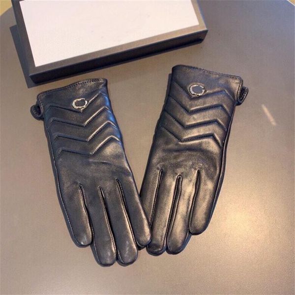 

classic sheepskin gloves autumn winter mittens with plush lining women outdoor driving glove gift box256s, Blue;gray