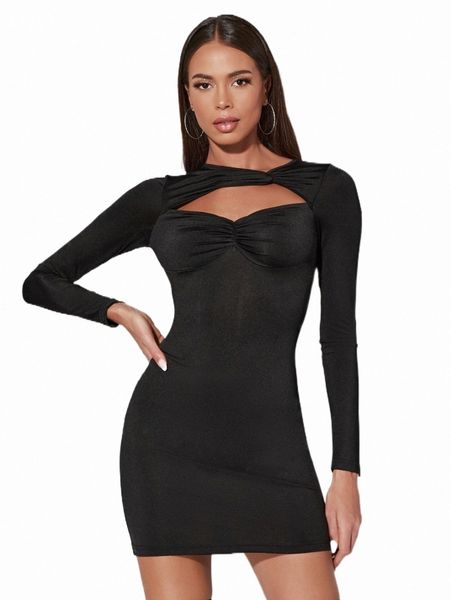 

casual dresses bae twist front peekaboo bodycon dress d9km#, Black;gray